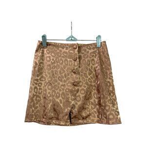 Forever 21 Mocha Leopard Print Satin Mini Skirt Button Front Size S New